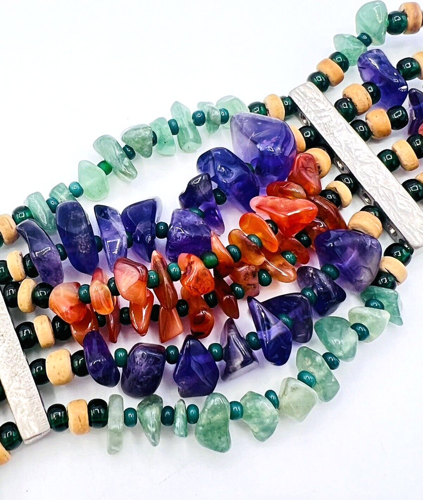 Multicolor Beaded Gemstone Chip Bracelet