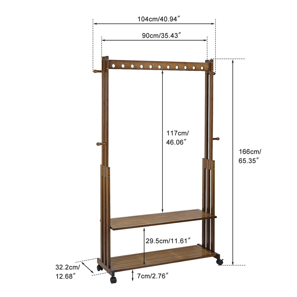 Free-Standing Clothes Rail Adjustable Garment Rack Rolling Hanging Display Shelf