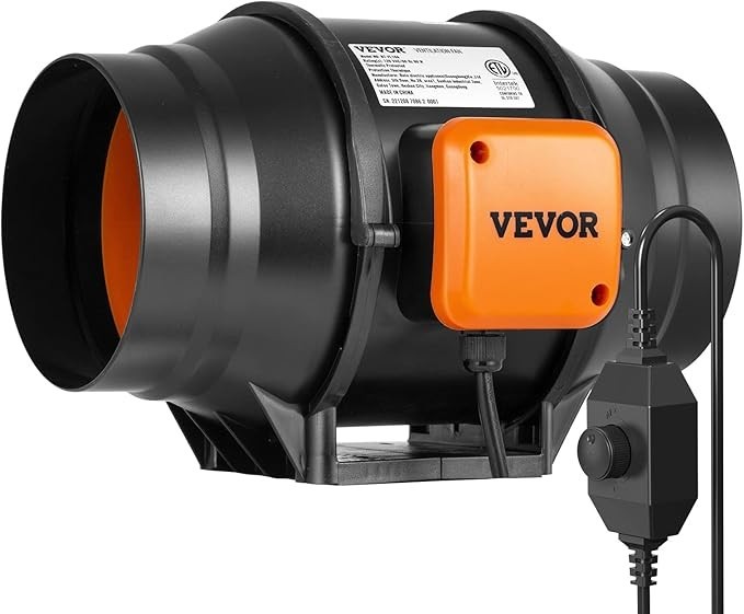 VEVOR Inline Duct Fan, 6-Inch 400 CFM with Variable Speed Controller - Black