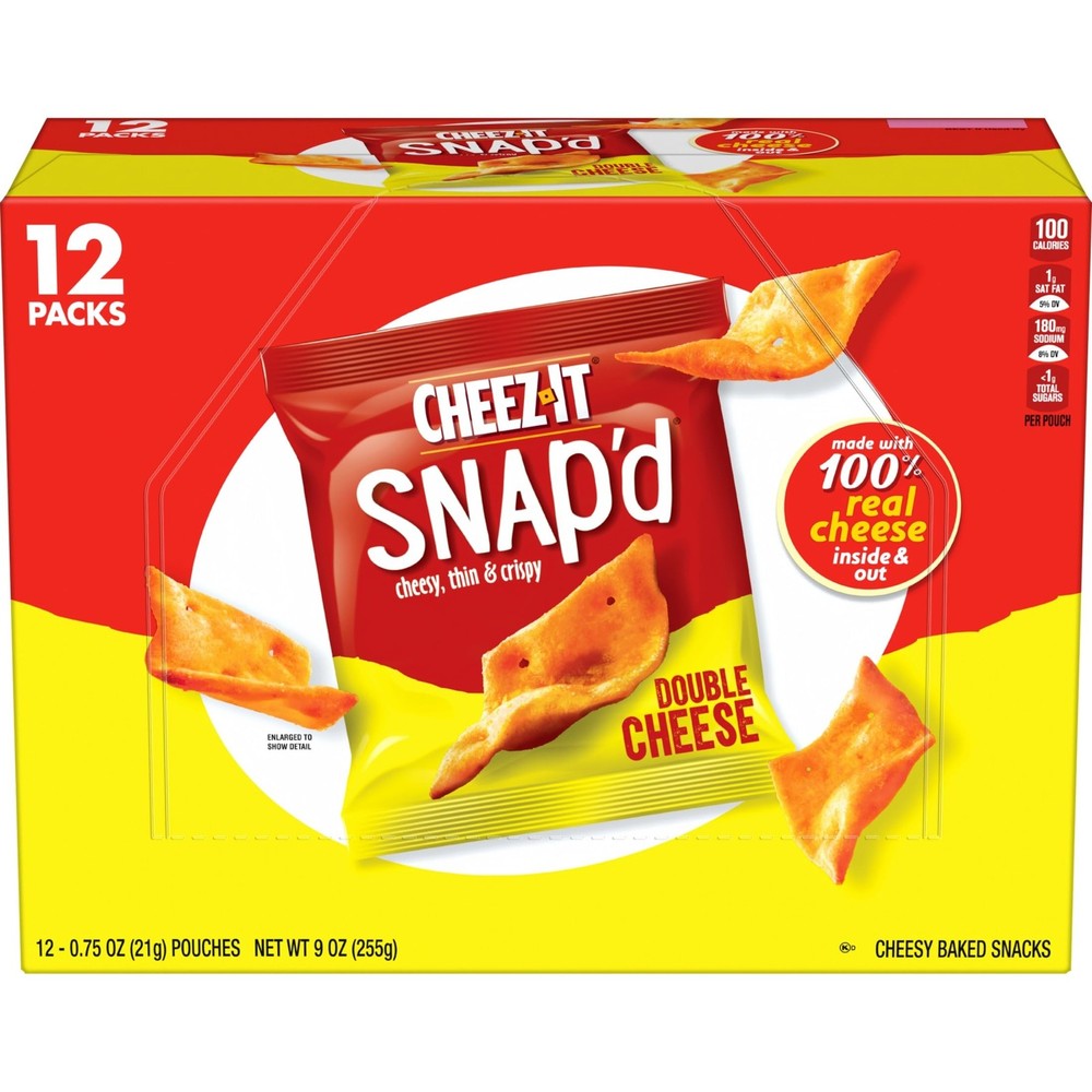 Cheez-It Snap'd Cheese Cracker Chips, Thin Crisps, Double Cheese, 9oz (12 pk)