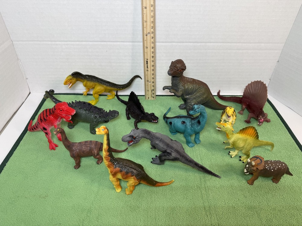 Lot of 13 Plastic Dinosaur Figures, Assorted Types