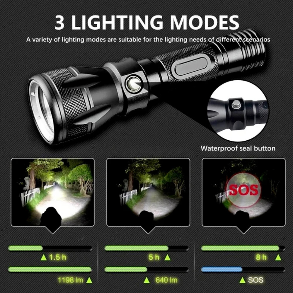 Powerful LED Diving Flashlight IPX8 Dive Lantern Underwater Torch Lighting