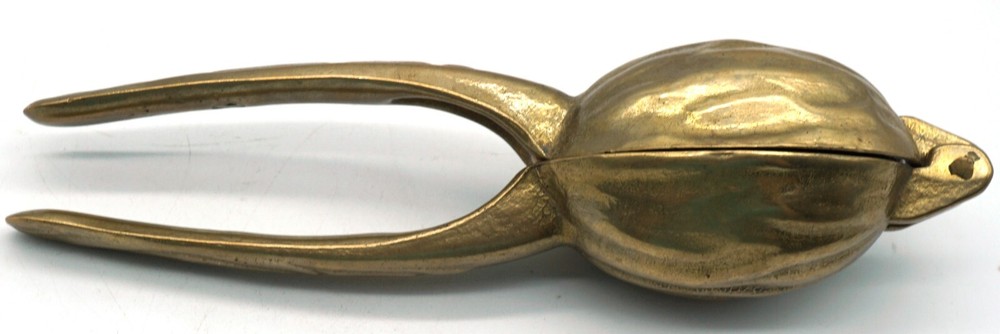 Vintage Solid Brass Walnut Shaped Nut Cracker with Handle Nutcracker