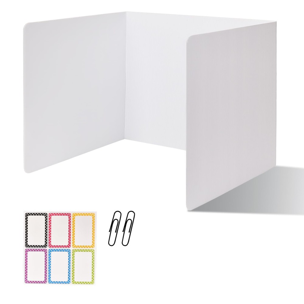 Student Desk Divider Privacy Screen 3-Fold Plastic Testing Shield White 17x14"
