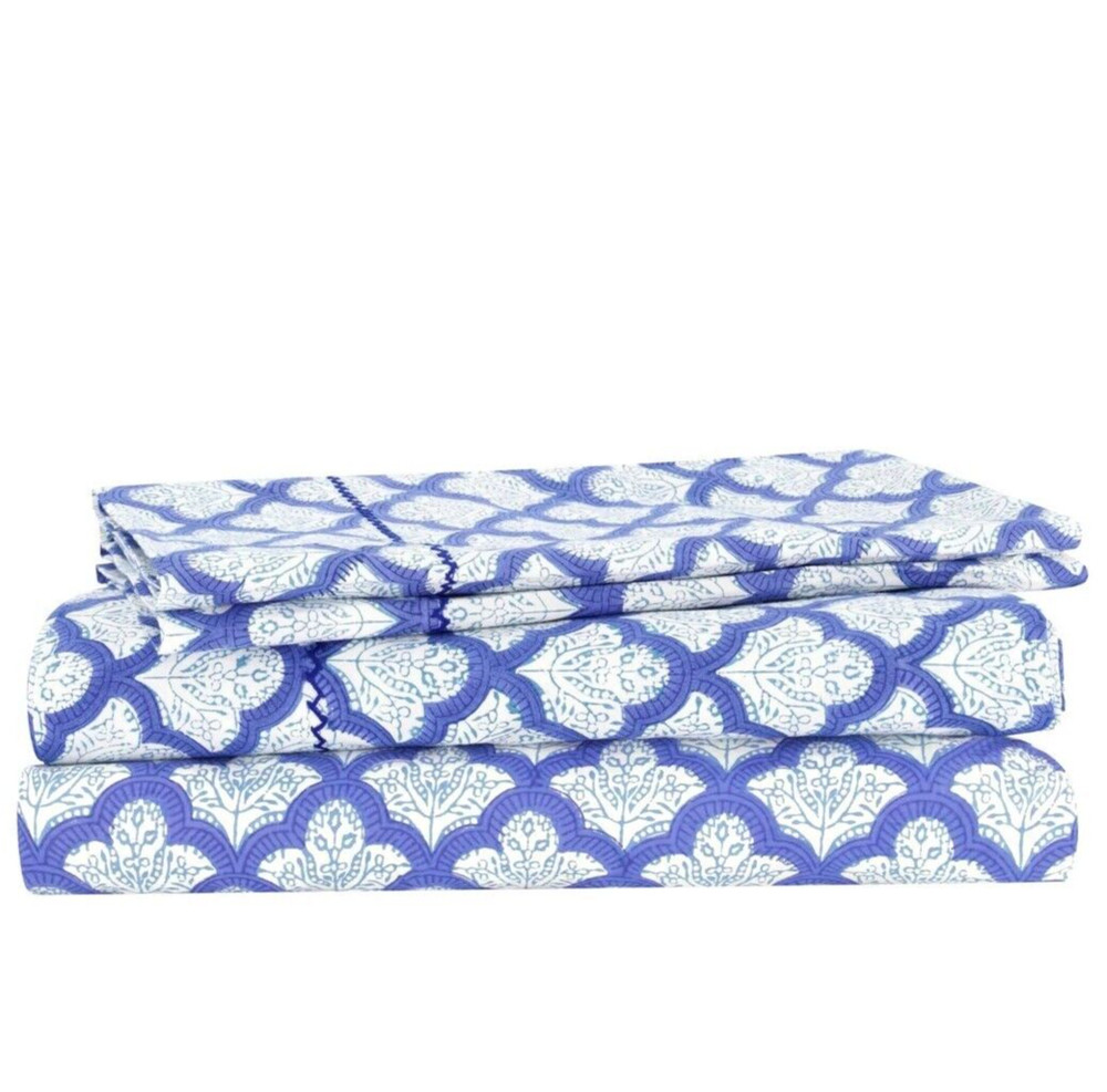 Roller Rabbit $268 JEMINA Sheet 4 Pieces Set Blue King 100% Cotton