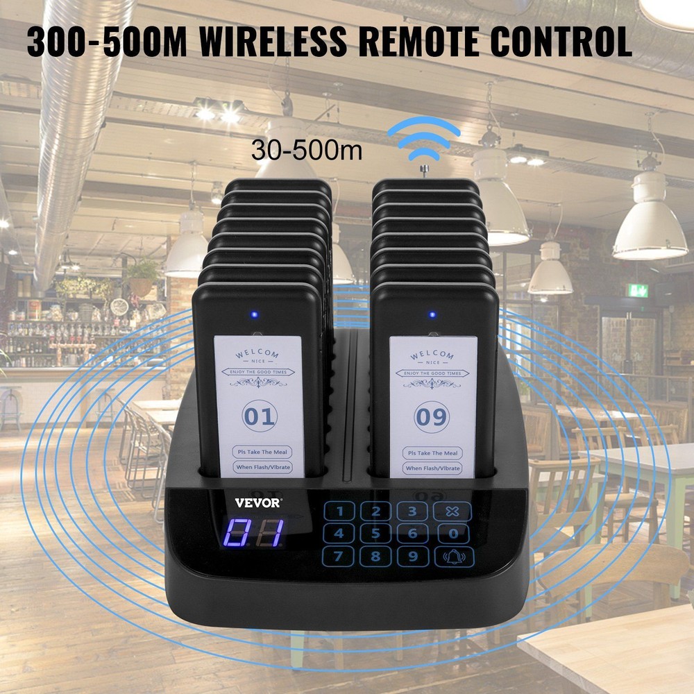 F101 Restaurant Pager System 16 Pagers, Max 98 Beepers Wireless Calling System
