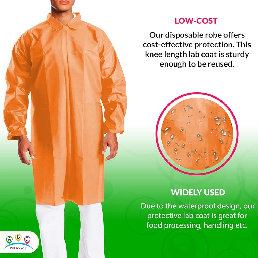 50 Orange Lab Coats 3XL Size Unisex Poly Labcoats