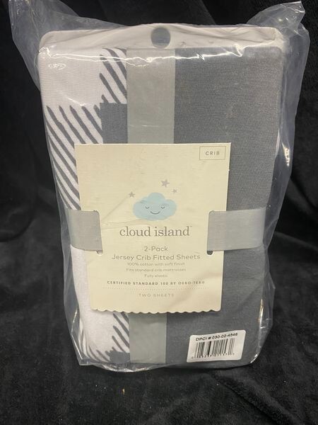 Fitted Jersey Crib Sheet - Cloud Island - Solid Gray and Grey & White Plaid 2pk