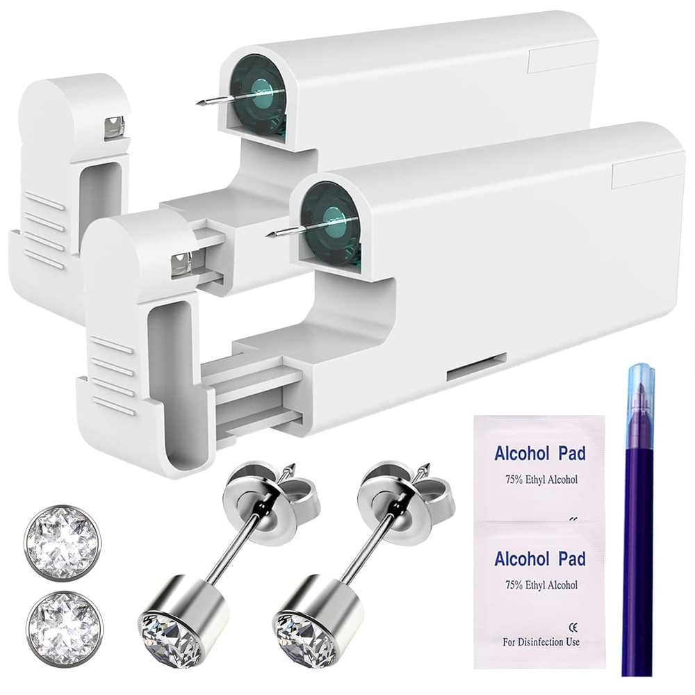 Beginner-Friendly Ear Piercing Kit with 2 Automatic Guns & Hypoallergenic Studs