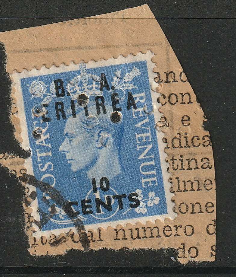 Eritrea British 10c Occupation Revenue On Piece - S43241