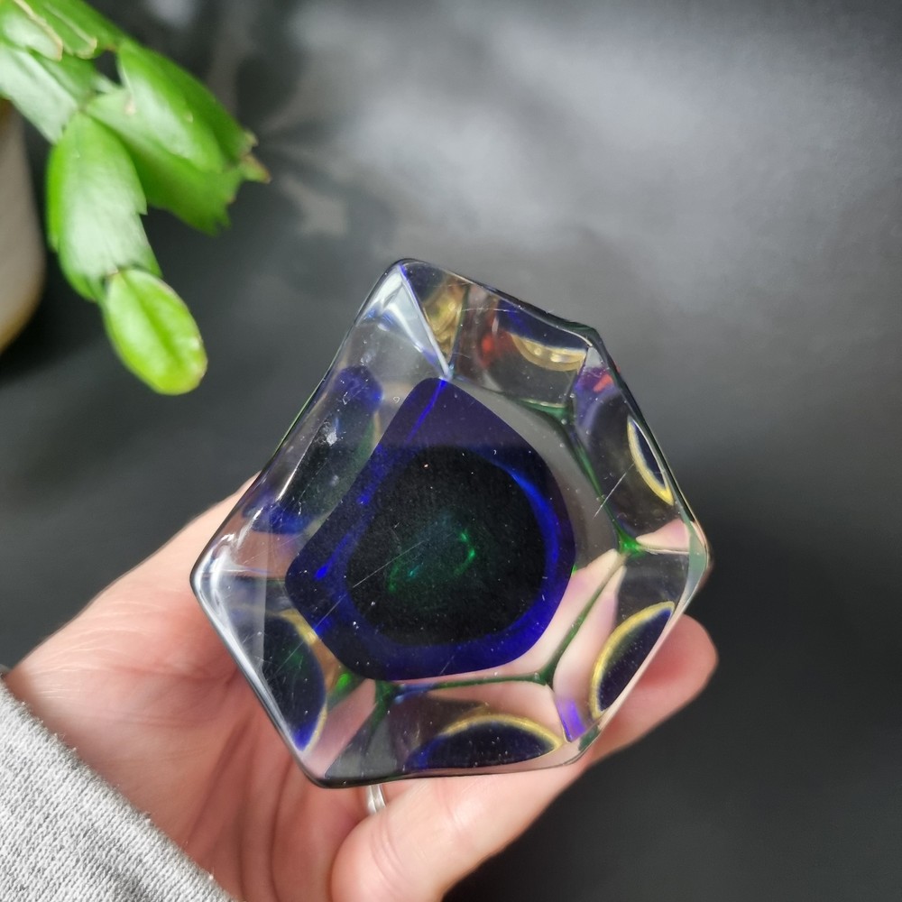Murano Style Glass Perfume Bottle Blue Green Stopper