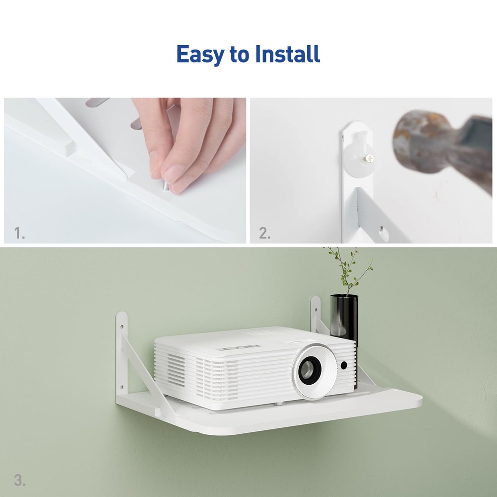 White Small Mini Projector Wall Mount Shelf Modem Router Floating Bracket