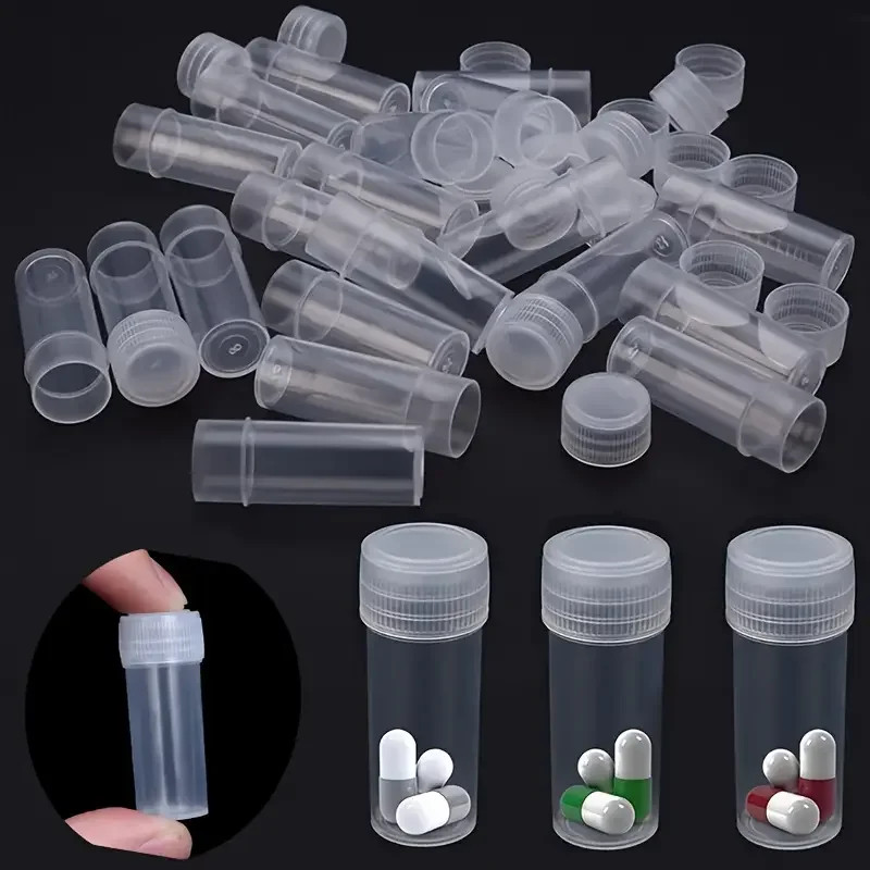 50Pcs 5ML Plastic Sample Small Bottle Vial Storage Vial Storage Container Test