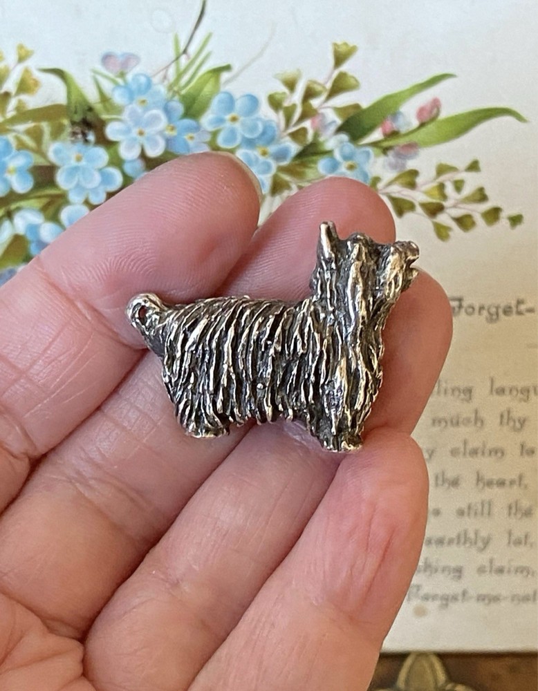 Vintage solid heavy English hallmark heavy solid sterling miniature terrier dog