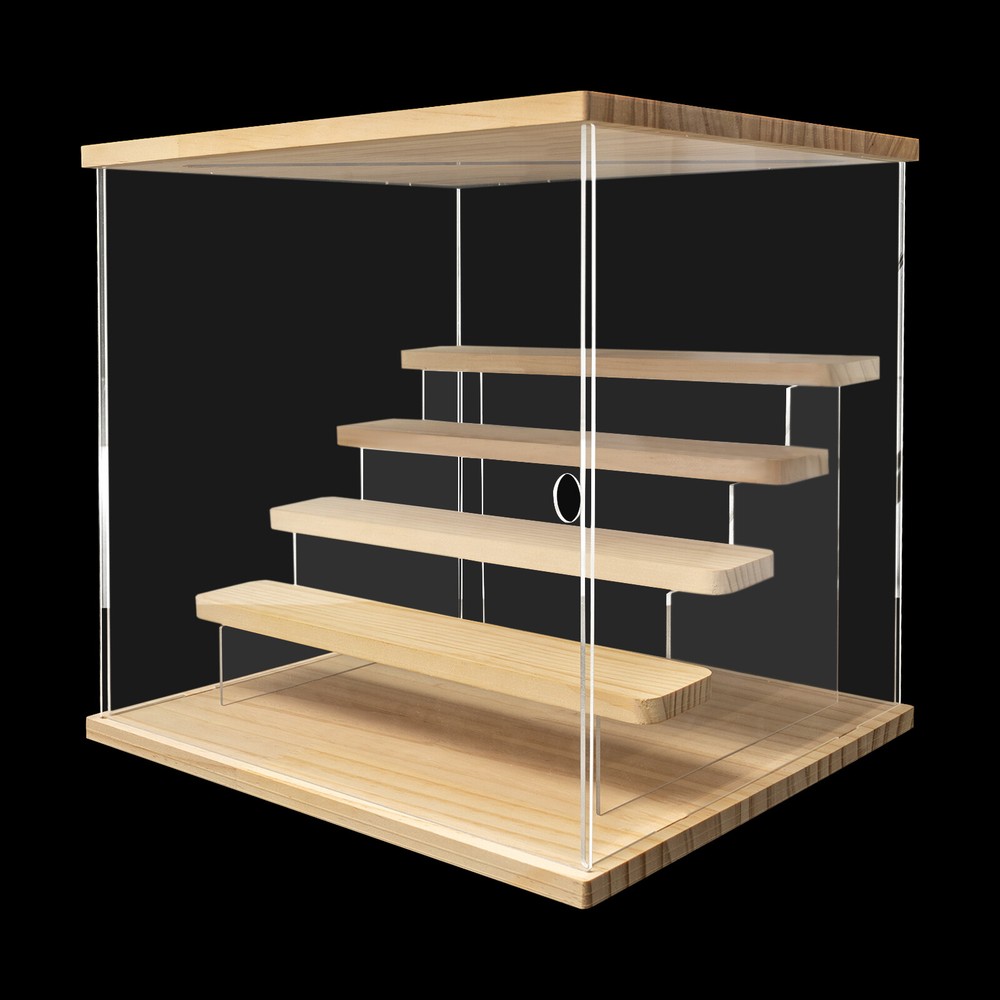 Clear Acrylic Display Case 4 Tier Dustproof Showcase w/LED Light Display Box