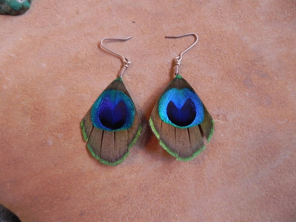 Strut~Oval Shaped PEACOCK FEATHER Earrings-NEW