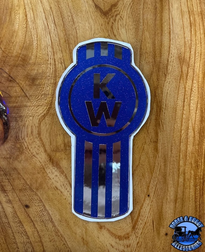 New Style Medium Blue/Chrome Kenworth Emblem Decal Replacement High Quality