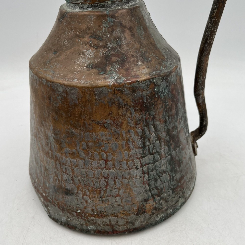 Antique Primitive Arts & Crafts Hammered Hand Raised Copper Pitcher 14''H