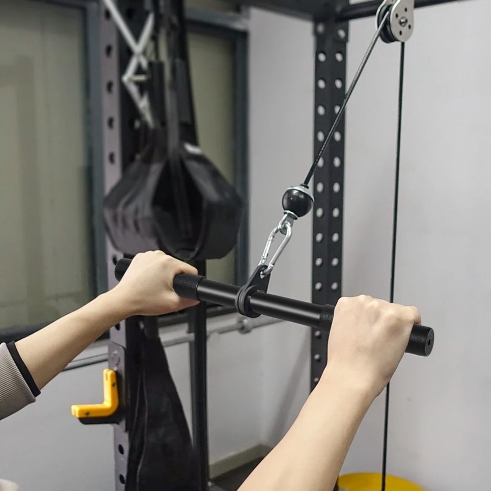 Pulldown Straight Bar Rotating Steel with Rubber Grips LAT Pull Down Handle for