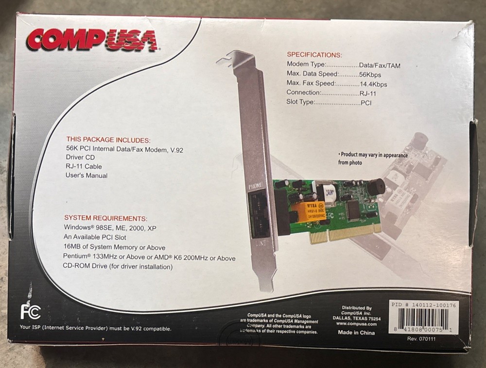Modem Internal PCI 56K V.92 Data/Fax Modem