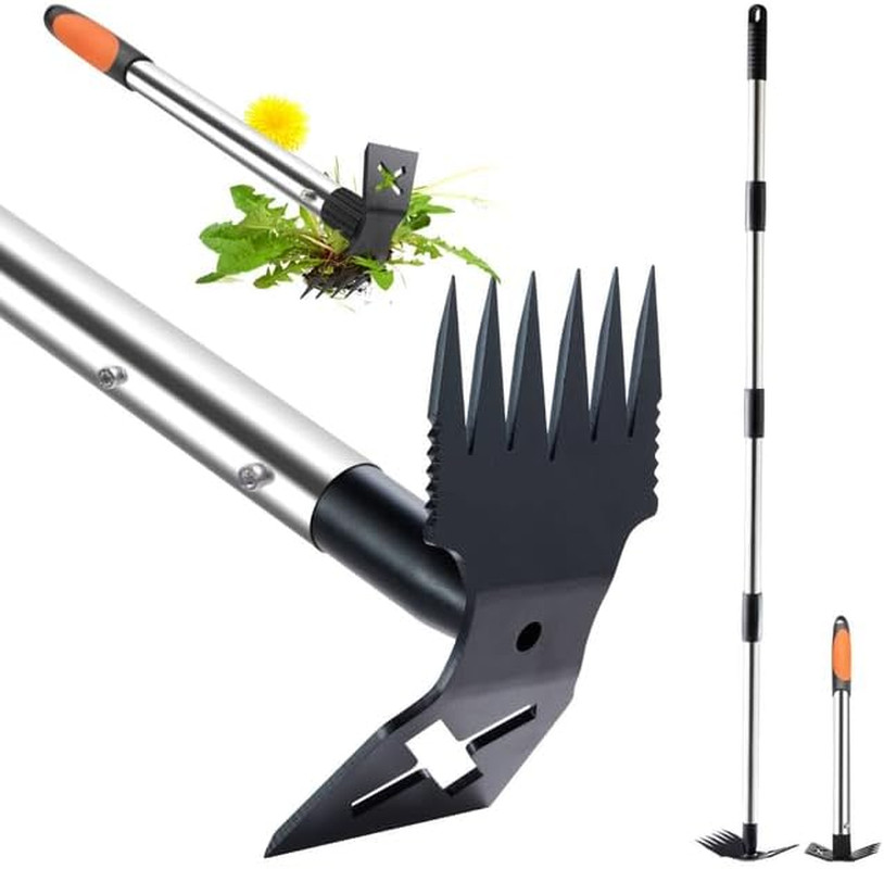 60" Weed Puller Tool with Long Handle and 17" Weeding Tools Gardening Set, Dual