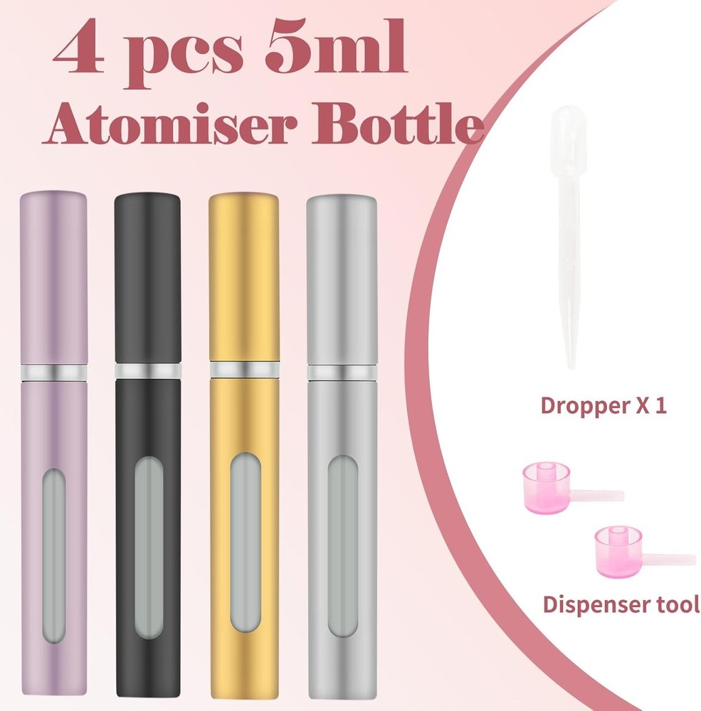 4pcs Mini Perfume Travel Bottle, Atomiser Refillable, 5ML Spray...