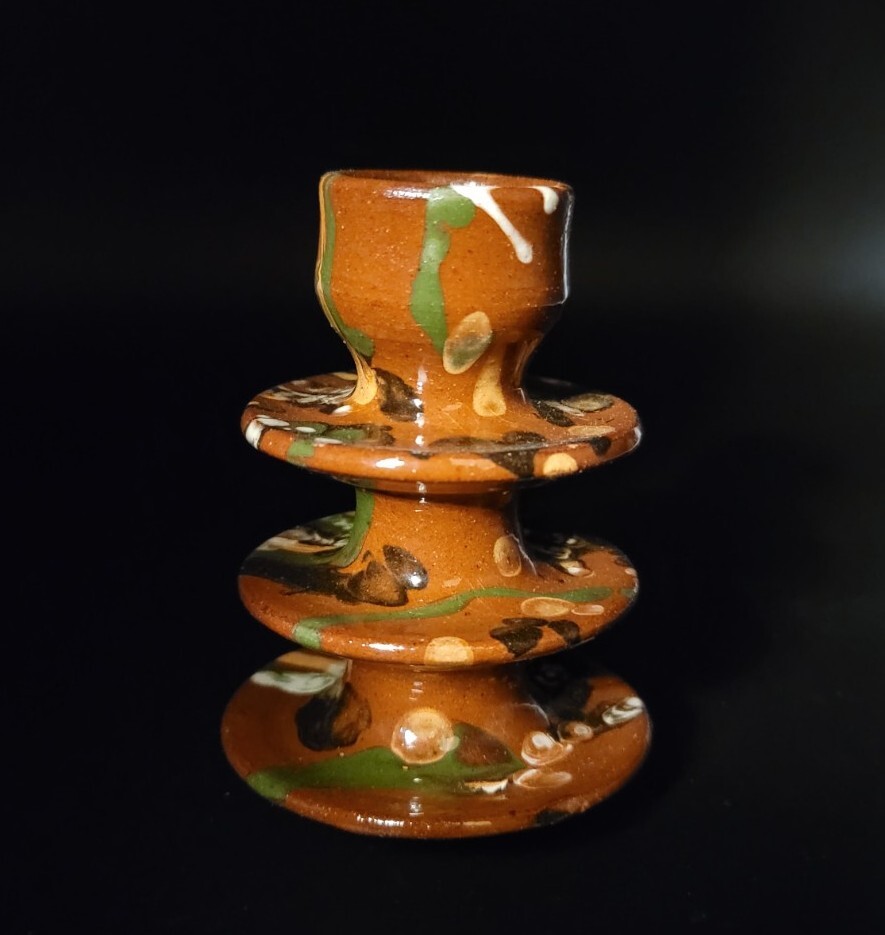 Small Redware Spatter Paint Glaze Candle Holder