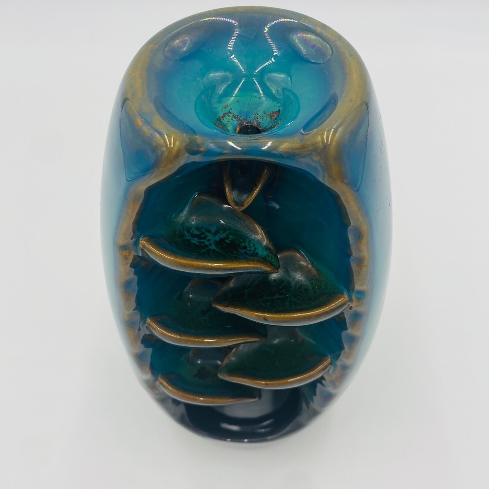 Ceramic Backwards Flow Waterfall Incense Burner, Blue 8" Tall