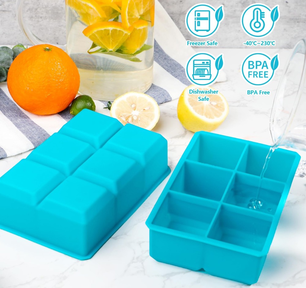 Webake 2 Inch Large Ice Cube Tray, Flexible Mold Square, Blue