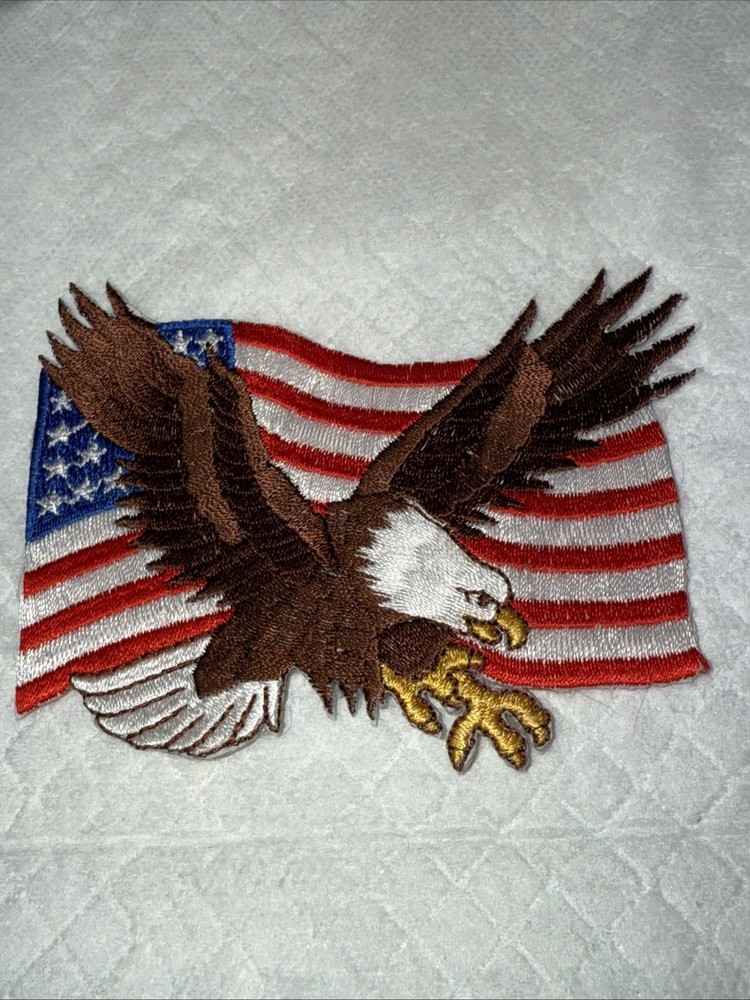 Vintage Embroidered Motorcycle Jacket Patch American Eagle US Flag - 11"  #628