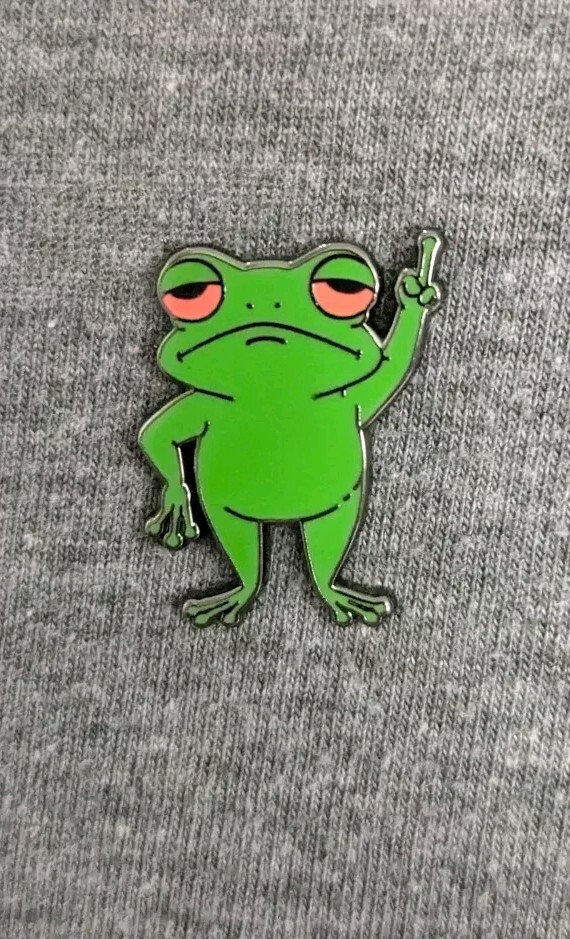 Grumpy Middle Finger Frog Enamel Pin | Brooch | Badge