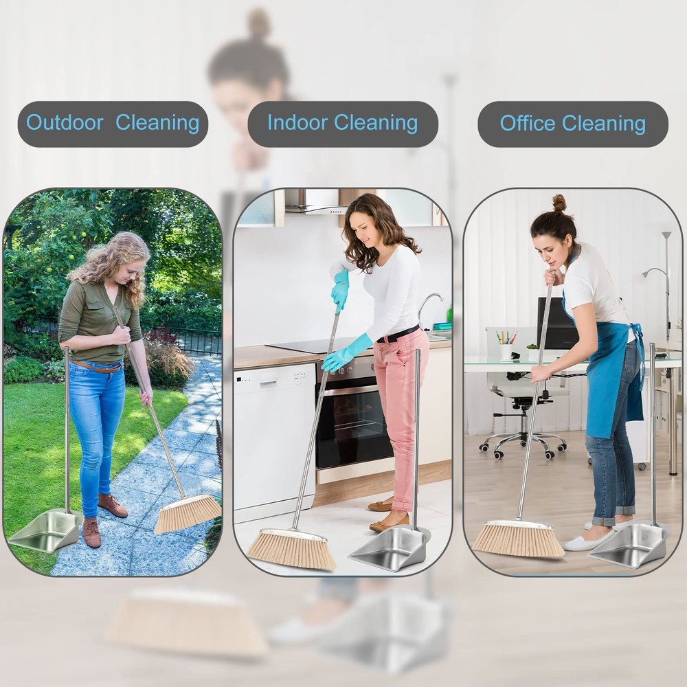 VOOWO Broom and Dustpan Set, Silver Set