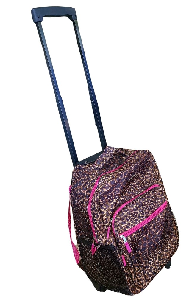 Rolling Backpack Rockland Double Handle  Pink Leopard 17-Inch