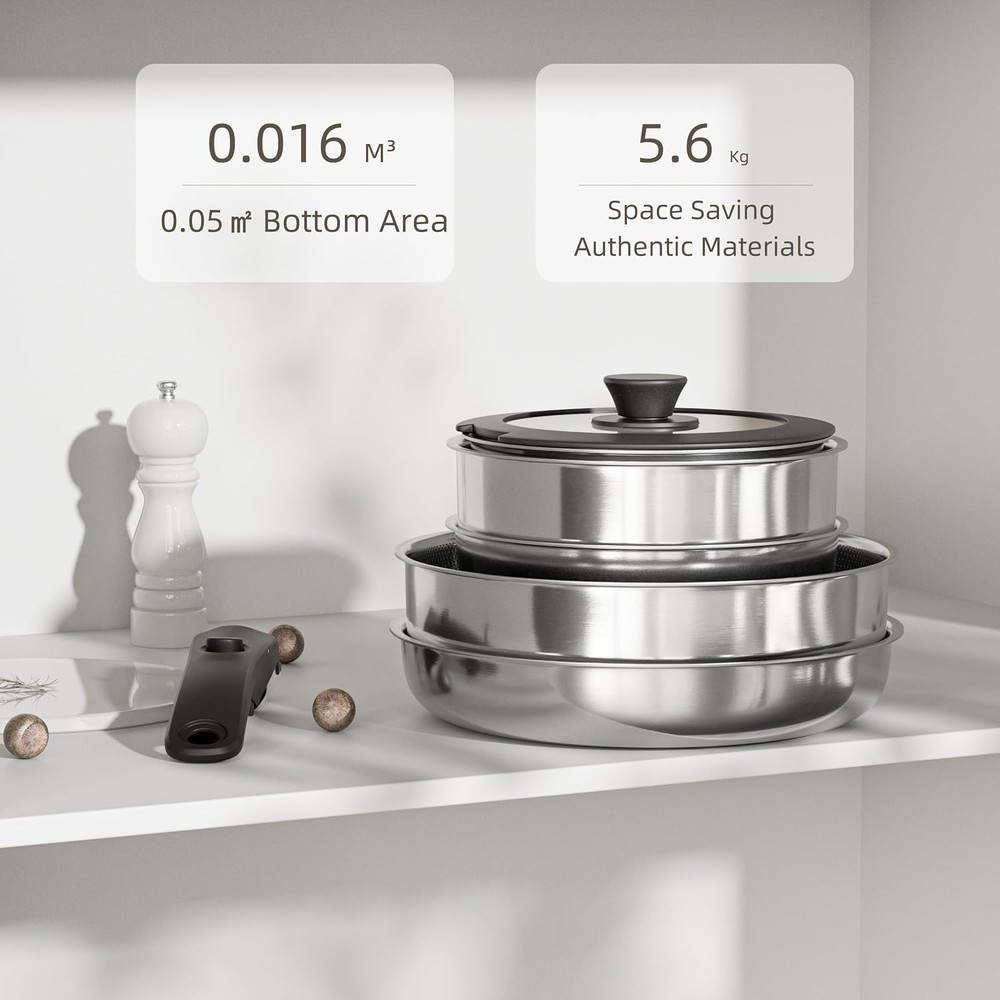 Detachable Nonstick Cookware Set Stackable Induction Pots & Pans W/ Removable