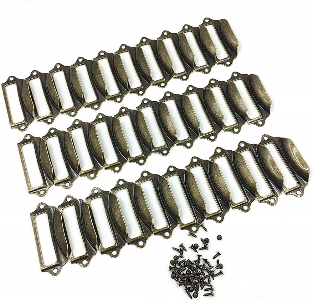 Office Library File Drawer Tag Frame Label Holder Pull Handle 30Pcs (Brass)