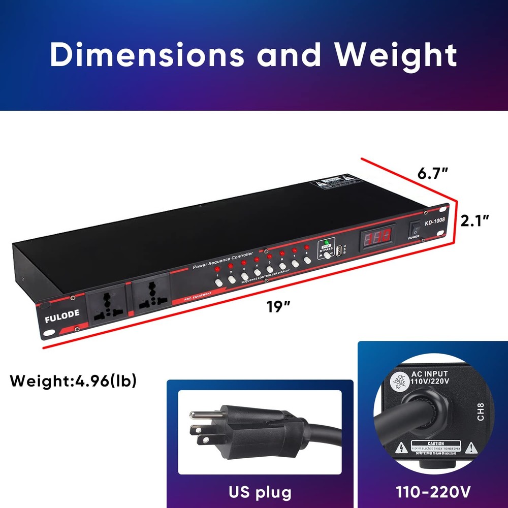 FULODE 10 Outlet Power conditioner -8 Independent Switch Rack power, Black