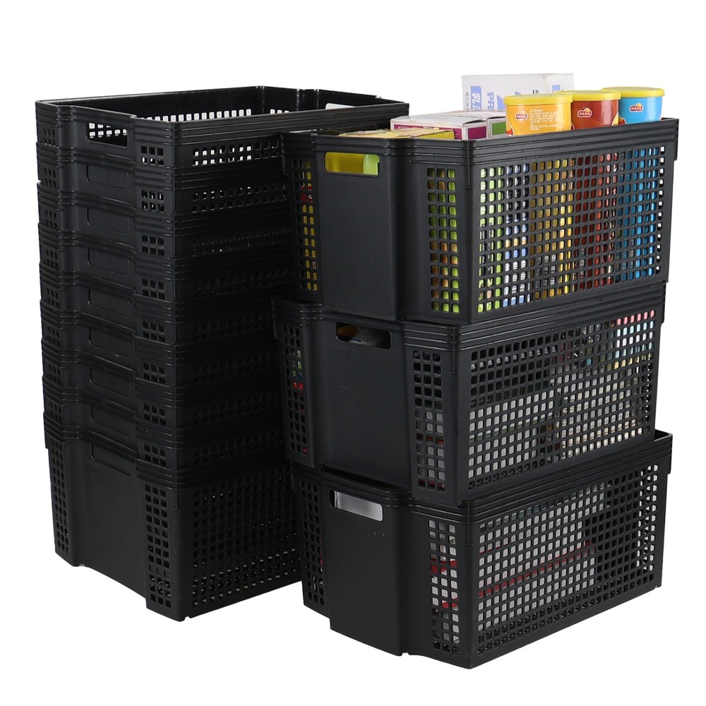 Aninhao 12 Pack Stackable Storage Baskets, Large Plastic Organizer Baskets Black