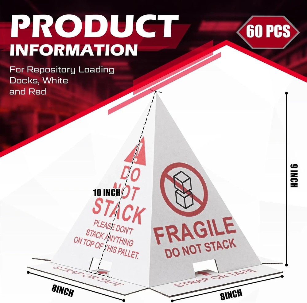 60 Pcs Do Not Stack , Fragile, Pallet Cones 8 X 8 X 10" Corrugated