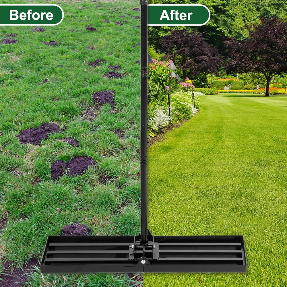 Lawn Leveling Rake, Foldable Leveling Rake with 72Inch Adjustable Long Handle, D