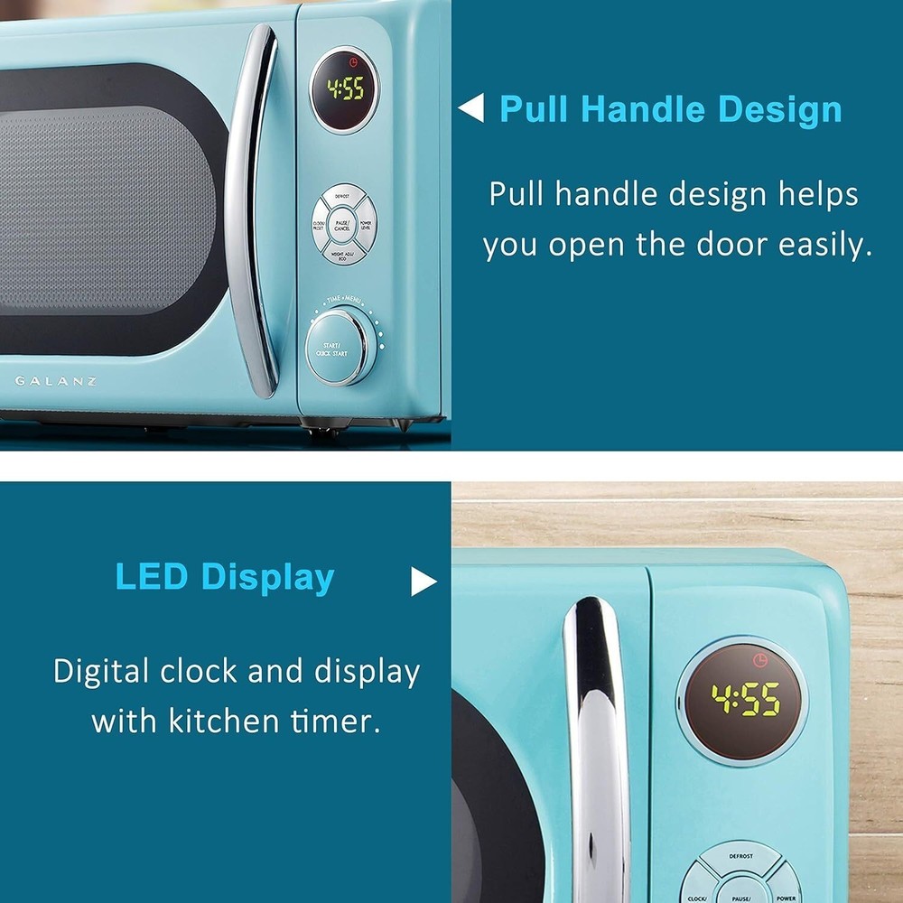 Retro Microwave Oven LED Lighting Pull Handle Design Child Lock 0.7 cu ft