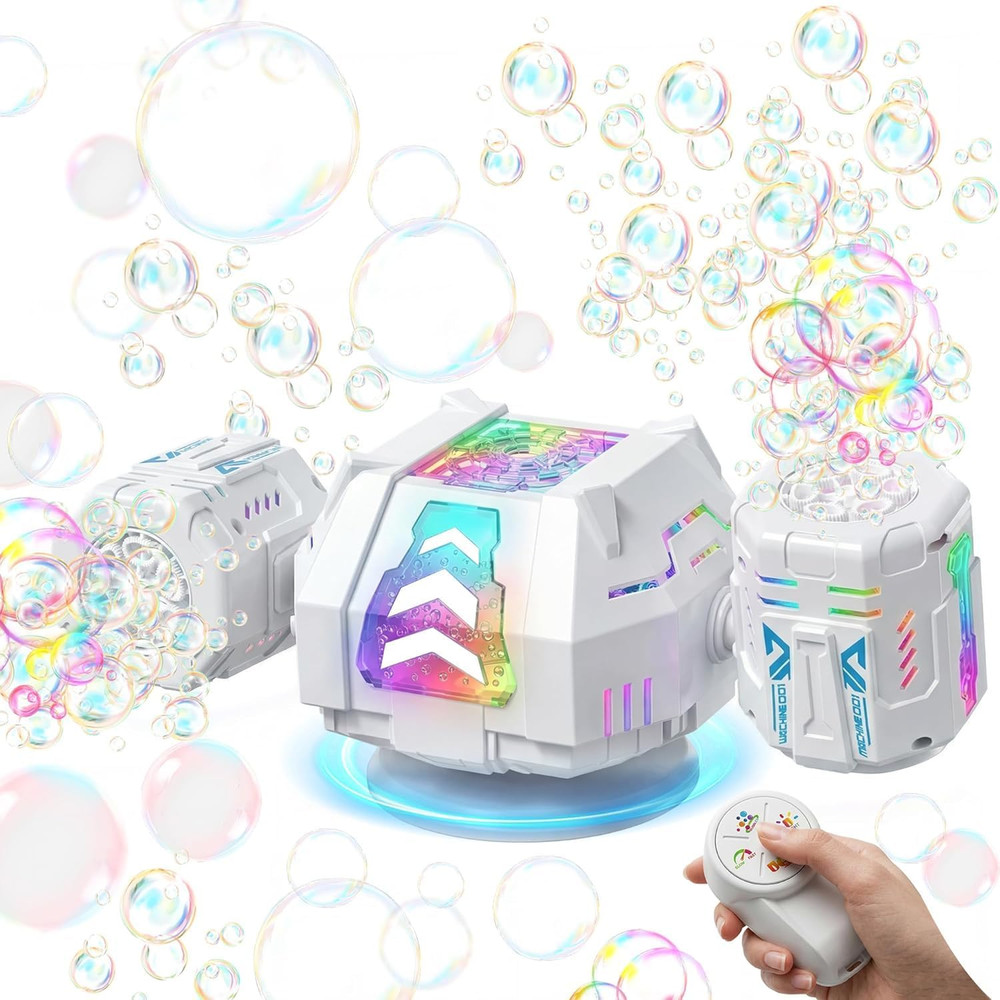 Bubble Machine, Rechargeable Dual-Nozzle Bubble Machine with Remote Control, ...