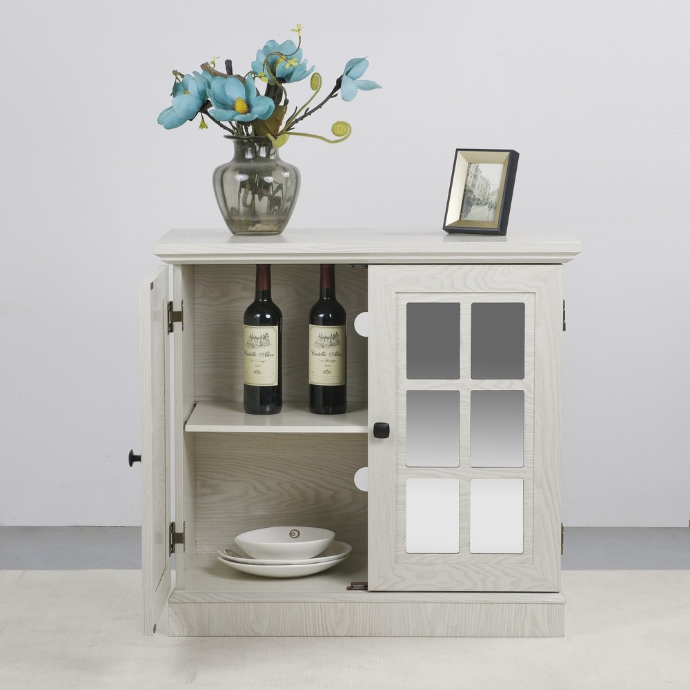 Storage sideboard cabinet with 2 decorative acrylic mirrored doors, adjustable