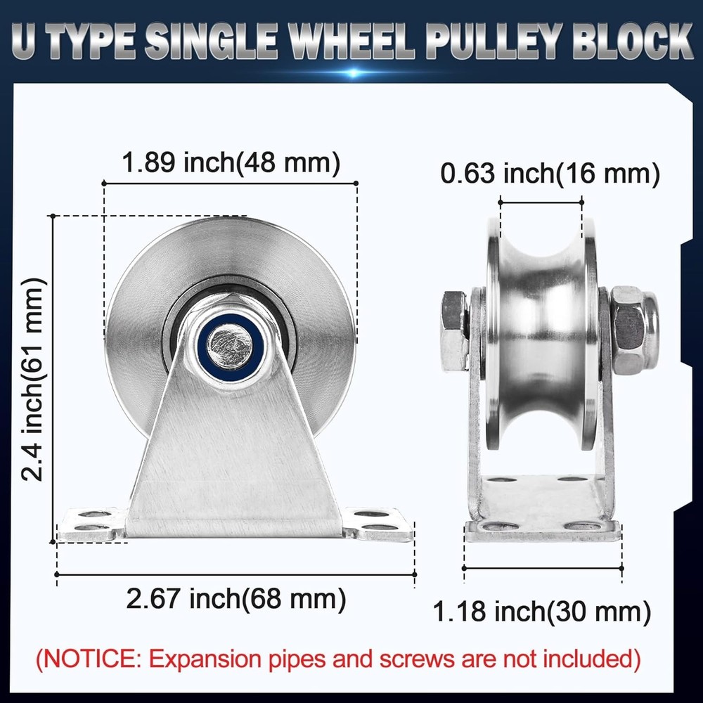 Durable Silent Pulley Wheel System for DIY Projects - 2 Pack of U Type Blocks