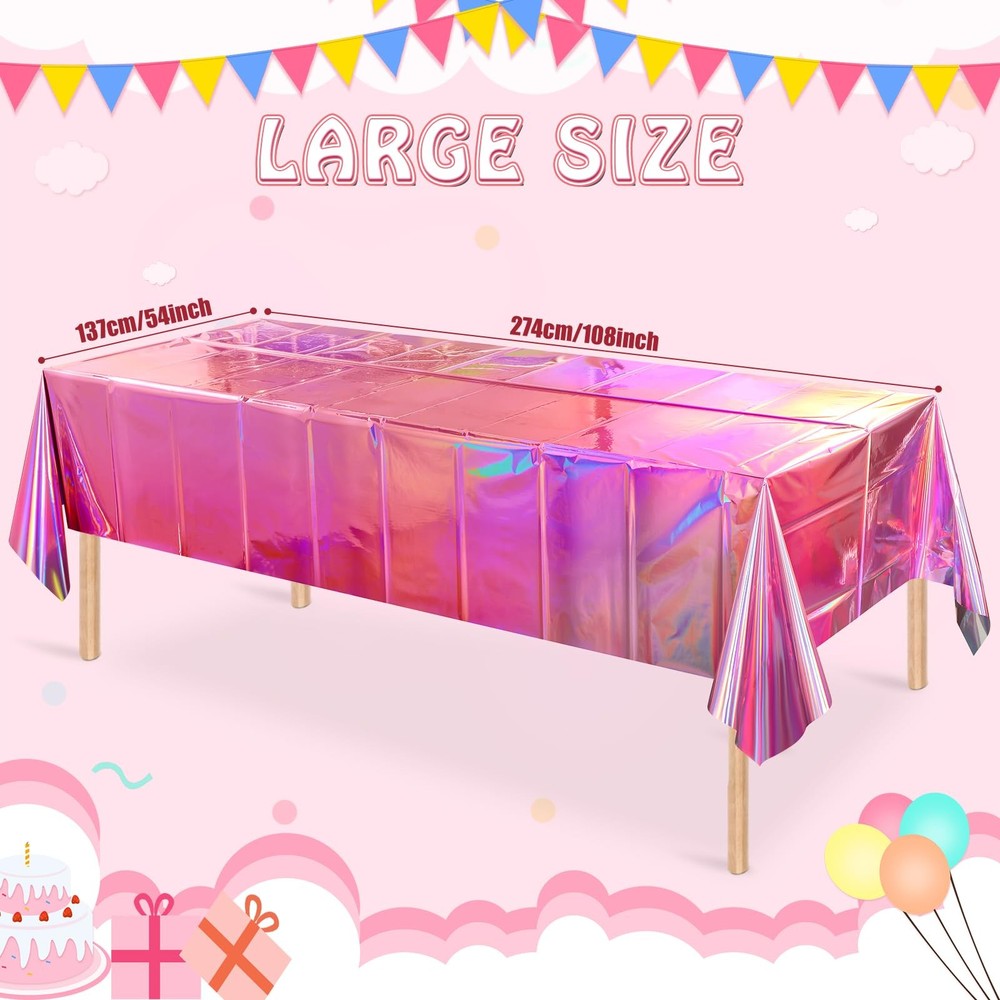 4 Pack Iridescent Pink Plastic Tablecloths, Shiny Disposable Laser Rectangle ...