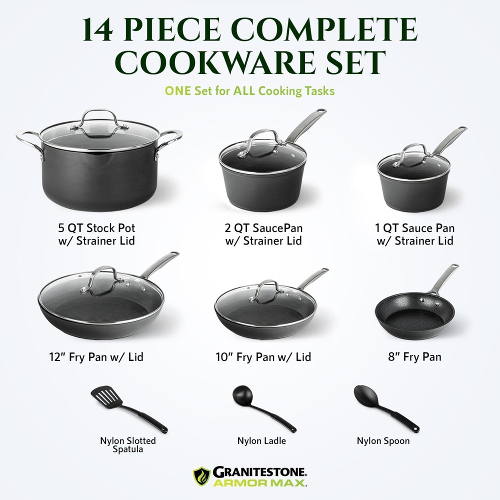 Granitestone Armor Max 14 Piece Nonstick Hard Anodized Durable Cookware Set