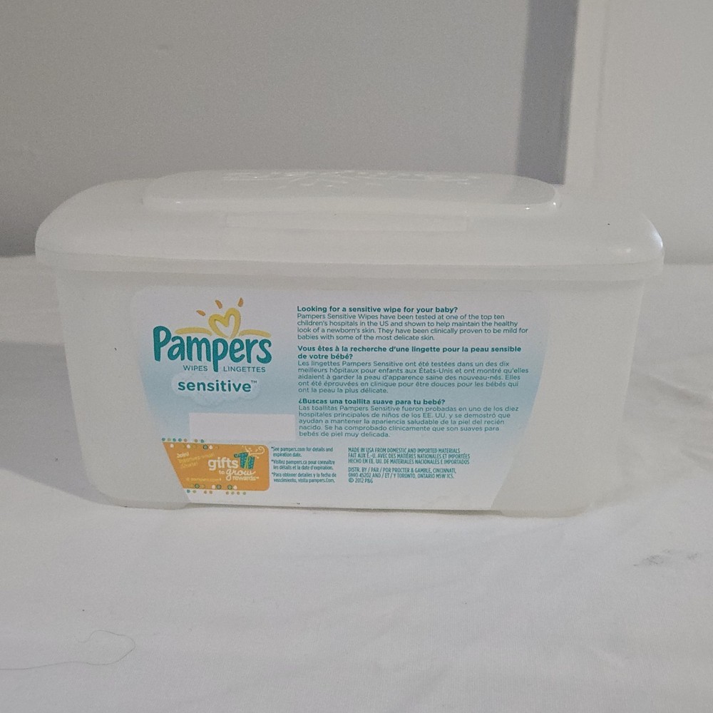 Pampers Sensitive Baby Wipes Plastic Pop Up Refillable Container 64 Count EMPTY