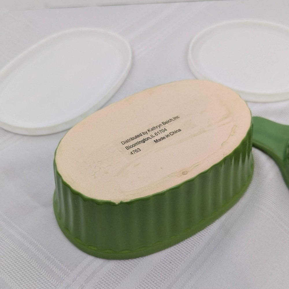Mini ceramic cookware set - dark green Kathryn Beich - with covers - unused