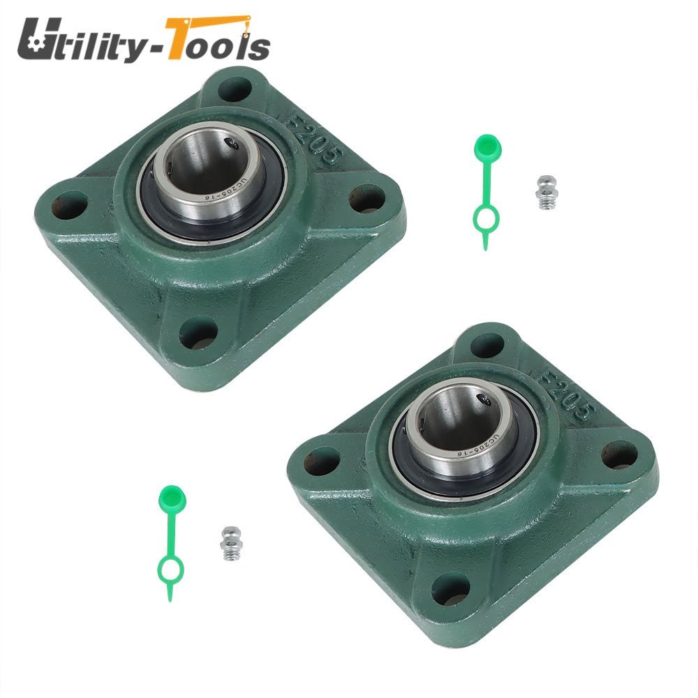 2 Pack UCF205-16 Solid Base Pillow Block Flange Mounted Bearing 1" Bore 4 Bolt