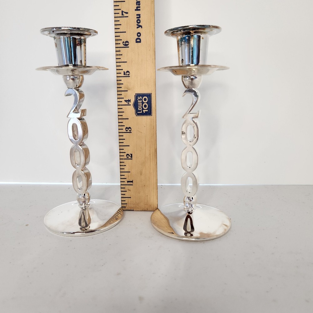 Godinger Silverplate Pair Of 2000 Millennium Candlesticks