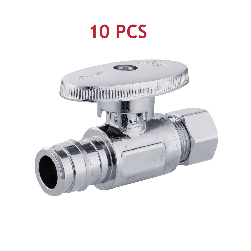 EFIELD 10 PCS 1/2" PEX-A X 3/8"OD  1/4 TURN STRAIGHT  EXPANSION BRASS STOP VALVE